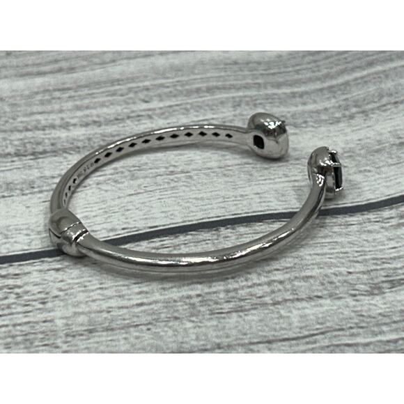 EMA Signed Sterling Silver 925 Lab Created Sapphires CZs Hinged 6.5” Bracelet - Picture 7 of 9